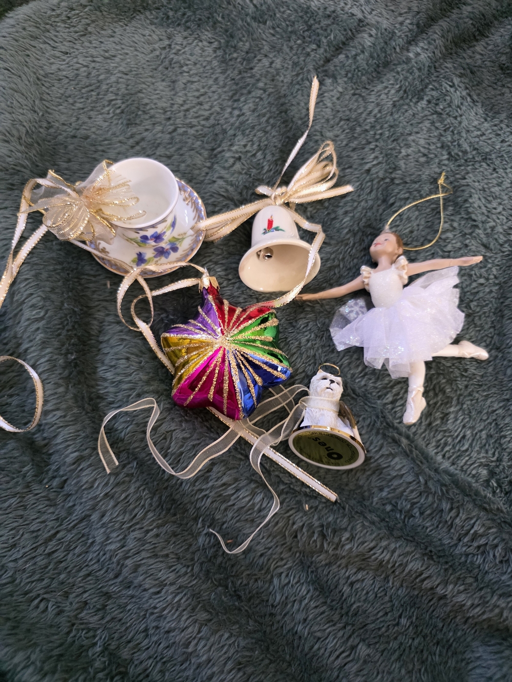 Holiday Assorted Ornaments Set - Multicolor Star, White Ballerina, Bells